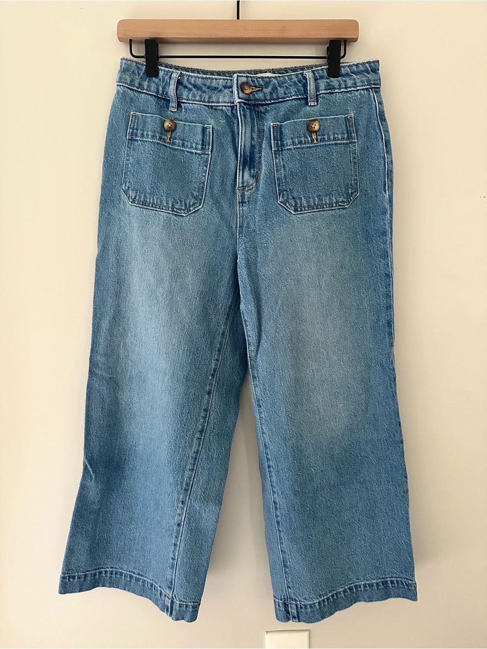 Loft Palmer Wide Leg Cropped Medium Wash Blue Jeans Cotton Blend With Stretch